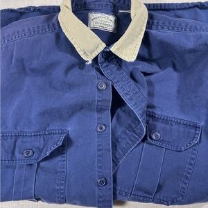 American Eagle Outfitters Navy Shirt with Cream Collar